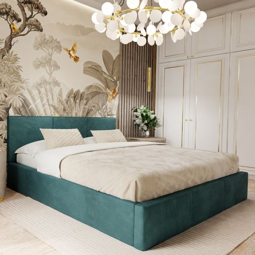 ŁÓŻKO TAPICEROWANE 180x200 ŁÓŻKO PODWÓJNE Z POJEMNIKIEM TURKUSOWE na Arena.pl