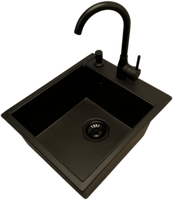 Zlewozmywak jednokomorowy COBALT czarny + bateria czarna LUNA + dozownik