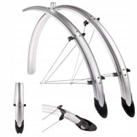 BŁOTNIKI ROWEROWE WINYLOWE CHLAPACZE WSPORNIKI 28" 48 MM SREBRNE KOMPLET