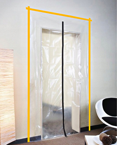 KURTYNA PRZECIWPYŁOWA DRZWI REMONTOWE BUDOWLANE Z  ZAMKIEM +TAŚMA NIEBIESKA na Arena.pl