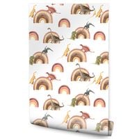 Tapeta Ścienna Dla Chłopca DINOZAURY Kolorowe Tęcze Styl Boho