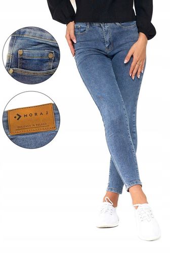 SPODNIE JEANSY SKINNY Z WYSOKIM STANEM RURKI KLASYCZNE MODNE MORAJ L na Arena.pl