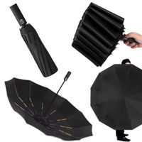 Składany mały czarny parasol automatyczny wzmacniany solidny klasyczny