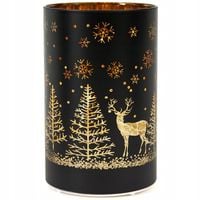 BOŻONARODZENIOWY LAMPION ŚWIĄTECZNY SZKLANY LED ZE ŚNIEŻYNKAMI I CHOINKAMI