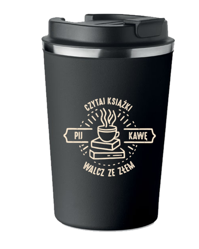 Kubek Termiczny Premium z Nadrukiem CZYTAJ KSIĄŻKI PIJ KAWĘ 350ml KT_058 na Arena.pl