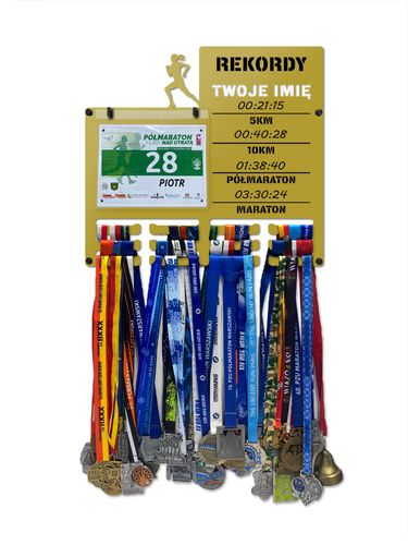 Wieszak na medale i numery startowe REKORDY RUN twoje imię 18.1 na Arena.pl