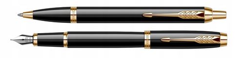 DŁUGOPIS I PIÓRO WIECZNE PARKER IM GT ZŁOCONE z GRAWEREM W PUDEŁKU Z ETUI na Arena.pl