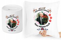 Jarosław Kaczyński Zestaw Poduszka + Skarbonka Z Nadrukiem Ze Zdjęciem