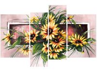 130CM 85 OBRAZ 4 ELEM SŁONECZNIKI KORALU ŚCIENNY