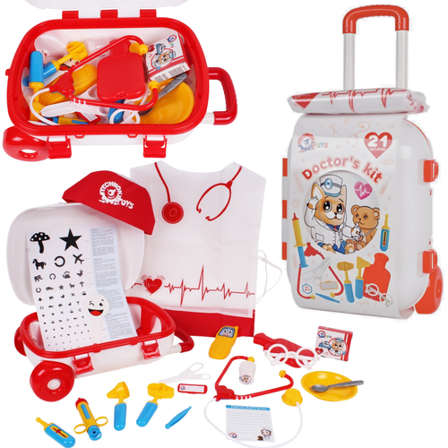 Walizka Zestaw Lekarski Mały Doktor Fartuch Czepek Strzykawka Stetoskop na Arena.pl