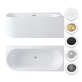 Wanna wolnostojąca przyścienna NAROŻNA PULA PRAWA Prążkowana 160 x 75 x 58 cm biała system przelewowy