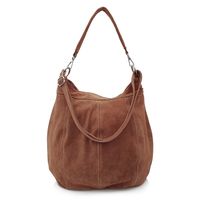 VERA PELLE torebka damska zamszowa worek z paskiem na ramię V469 brązowa