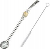 Yerba Mate Bombilla z Kremowym Kamieniem 21cm + Czyścik