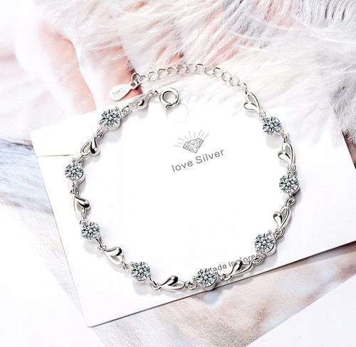 Bransoletka Damska SREBRNA Serce SREBRO 925 Łańcuszek Na Prezent Cyrkonia na Arena.pl