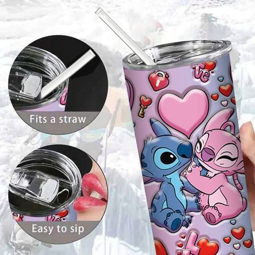 Butelka na Wodę ze Stali Nierdzewnej z Motywem Stitch i Aniołek 20oz na Arena.pl