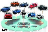 TOPPERY NA TORT OZDOBNE DEKORACJA ZESTAW - SAMOCHODY MUSTANG PREMIUM 10szt.
