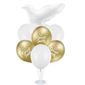 Zestaw balonów na stojaku Chrzest Święty biały gołąb dekoracja stojąca