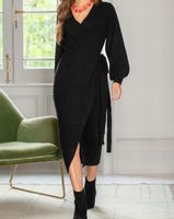 Dzianinowa kopertowa sukienka midi Pour Moi Elle R40