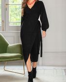 Dzianinowa kopertowa sukienka midi Pour Moi Elle R40