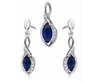 Rodowany srebrny podłużny komplet szafir cyrkonie srebro 925 Z0717K_BL
