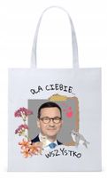 Mateusz Morawiecki Pis Torba Eco Biała Shopper Z Nadrukiem Ze Zdjęciem