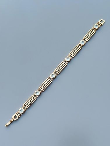 ZŁOTA BRANSOLETKA DAMSKA ZE STALI CHIRURGICZNEJ Z CYRKONIAMI GRECKA+GRATISY na Arena.pl