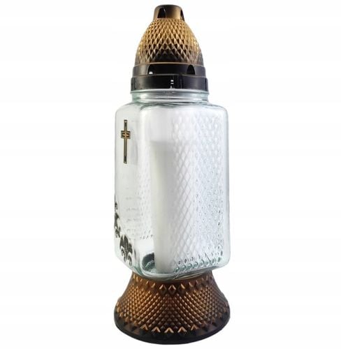 Szklany znicz krzyżem i lilią kwadratowy lampion z wkładem ZŁOTY 6szt. na Arena.pl