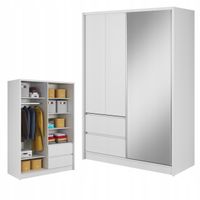 SZAFA GARDEROBA PRZESUWNA LILIA BIAŁA 150CM DUŻA DRĄŻEK LUSTRO