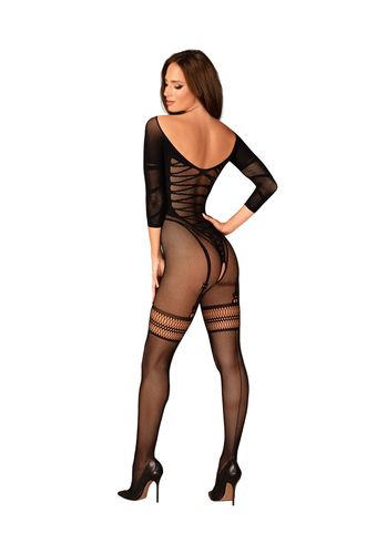 czarne, geometryczne bodystocking g329 xl/xxl. kuszący i przykuwający na Arena.pl