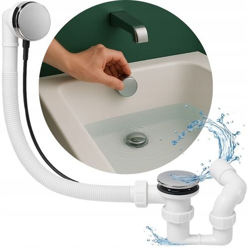 Syfon wannowy chrom z przelewem automatyczny do wanny na pokrętło niski na Arena.pl