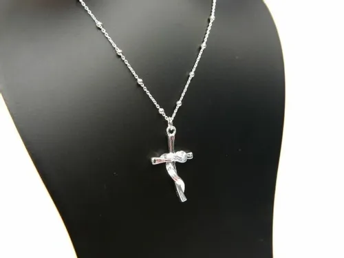 Krzyż krzyżyk opleciony srebrny komplet łańcuszek kulkowy srebro 925 na Arena.pl