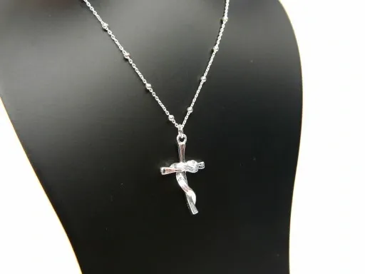Krzyż krzyżyk opleciony srebrny komplet łańcuszek kulkowy srebro 925 zdjęcie 6