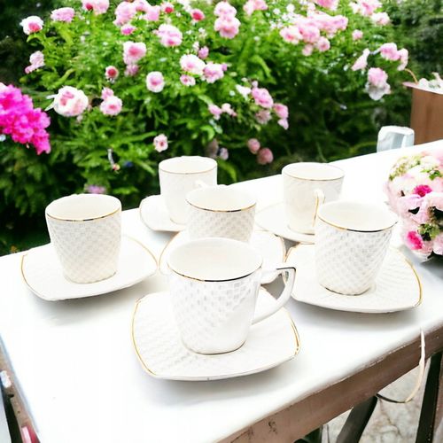 Serwis kawowy zestaw filiżanek ze spodkiem 240 ml 6+6 porcelanowy na Arena.pl