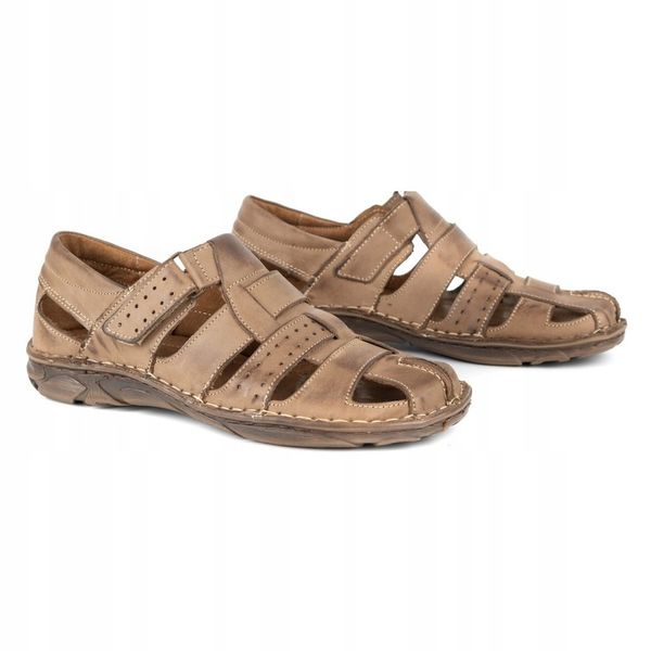 SANDAŁY MĘSKIE SKÓRZANE Z ZAKRYTYMI PALCAMI POLSKIE 467 BRĄZOWE 43 zdjęcie 4