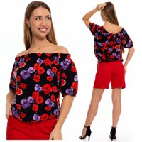 Bluzka Damska Elegancka Wiskozowa w Stylu Hiszpanki w Kwiaty Wzory MORAJ S