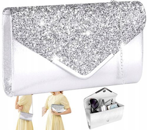 Srebrna Torebka Kopertówka Błyszcząca Wizytowa na Arena.pl