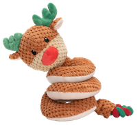 Zabawka dla psa pluszowy szarpak zawinięty reniferek z piszczałką 36x11x9cm