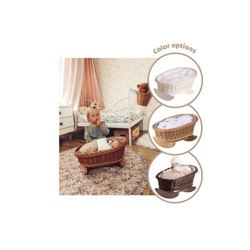 Bujane ŁÓŻECZKO KOŁYSKA Z WIKLINY DLA LALEK Z POŚCIELĄ 46X28 H 20/25 CM uniwersalny na Arena.pl