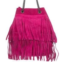 VERA PELLE torebka zamszowa listonoszka z frędzlami V569 fuksja