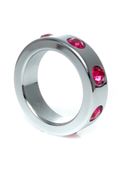 Pierścień-Metal Cock Ring With Pink Diamonds Medium