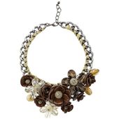 efektowna kolia naszyjnik, kwiaty szklane brązowe n74br