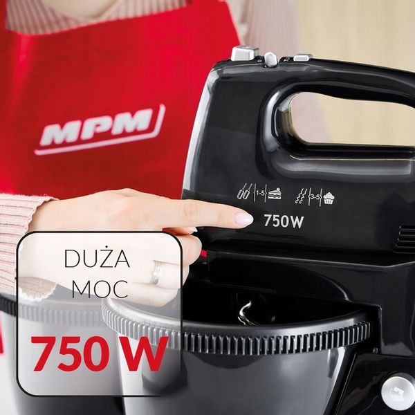 Mikser ręczny 2 misy obrotowe zestaw czarny MPM MMR-22Z/C 750W zdjęcie 8