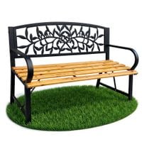 Ławka ogrodowa parkowa REO stalowa drewniana 118x87x51,5 cm Czarna