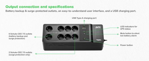 UPS APC Back-UPS (500VA/300W, 230V, 8xSchuko, USB-A) na Arena.pl