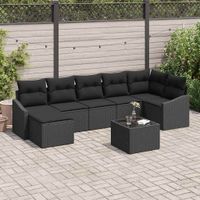 Zestaw Sof z poduszką 8 pcs Czarny polirattan