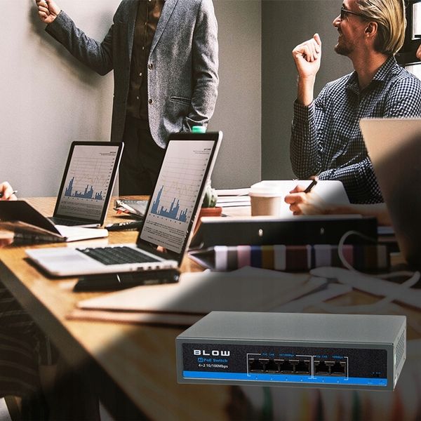 SWITCH POE DO KAMER 4xPOE 100Mbps 2xUpLINK 75W BLOW Extend mode zdjęcie 2