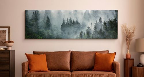 Obraz Na Płótnie Canvas LAS WE MGLE Pejzaż Panorama 145cm x 45cm na Arena.pl