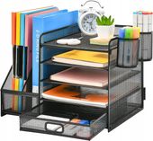 Organizer Na Biurko Metalowa Siatka Przybornik Na Dokumenty z Szufladka