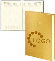PLANER Z TWOIM LOGO grawerem tyg. kalendarz A5 złoty srebrny 2026 5 sztuk