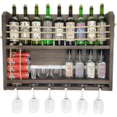 Duży domowy barek na ścianę na butelki z alkoholem drewniany brązowy 80x58